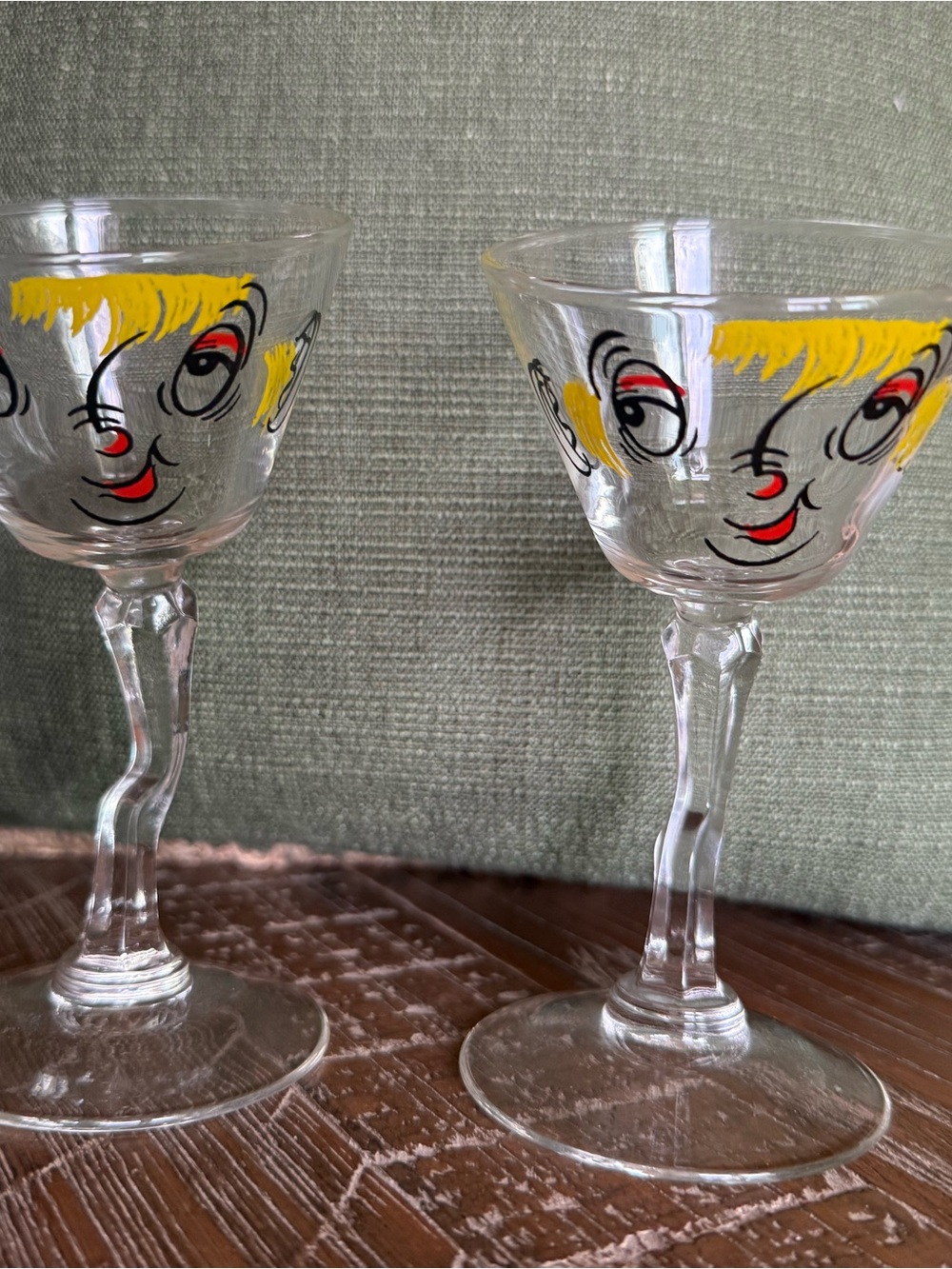 Vintage Martini glasses by Gay Fad Studios “Tipsy” great condition see video.